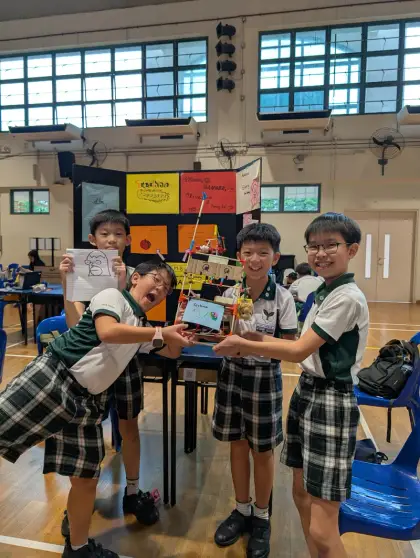A blur of motion around the flag-topped robot