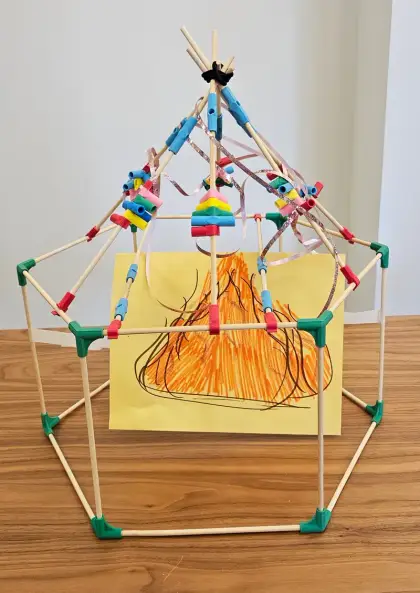 A rainbow geodesic dome with sticky notes