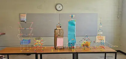 Finished creations lined up on the table