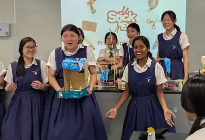 Girls laughing with their build