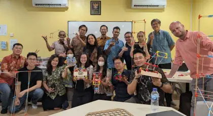 Teachers with their towers in Indonesia